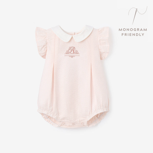 Pink Seersucker Collared Bubble