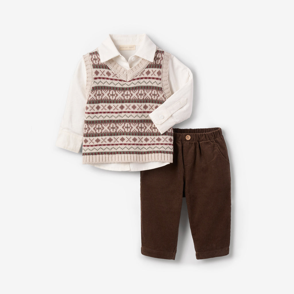 Fair Isle Sweater Vest + Corduroy Pants Set
