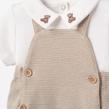Teddy Bear Embroidered Houndstooth Overall Bubble