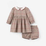 Plaid Dress w/ Embroidered Peter Pan Collar