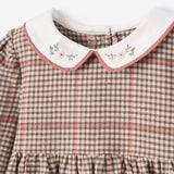 Plaid Dress w/ Embroidered Peter Pan Collar