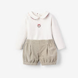Gray Velveteen Shorts + Wreath Embroidered Bodysuit