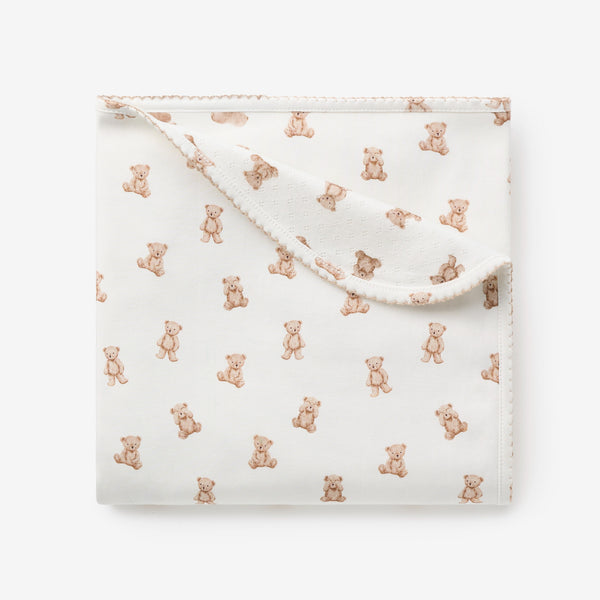 Teddy Bear Print Double Layer Swaddle Blanket