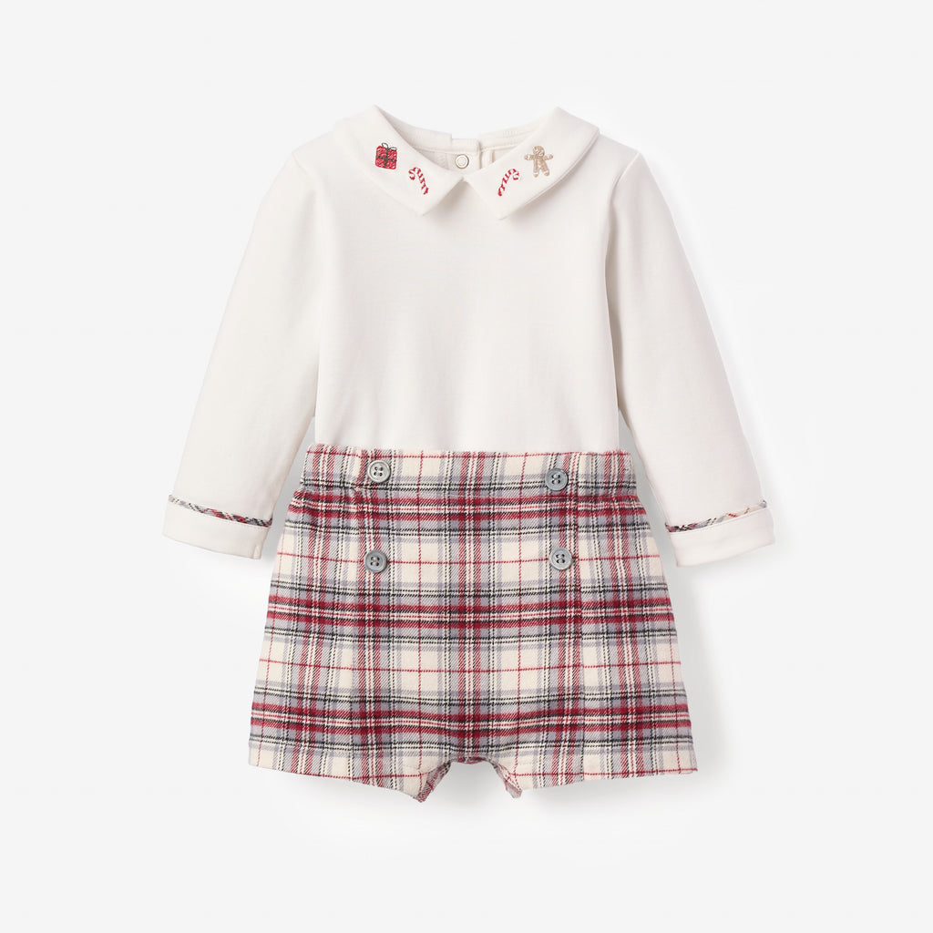 Langley Tartan Shorts + Embroidered Holiday Bodysuit