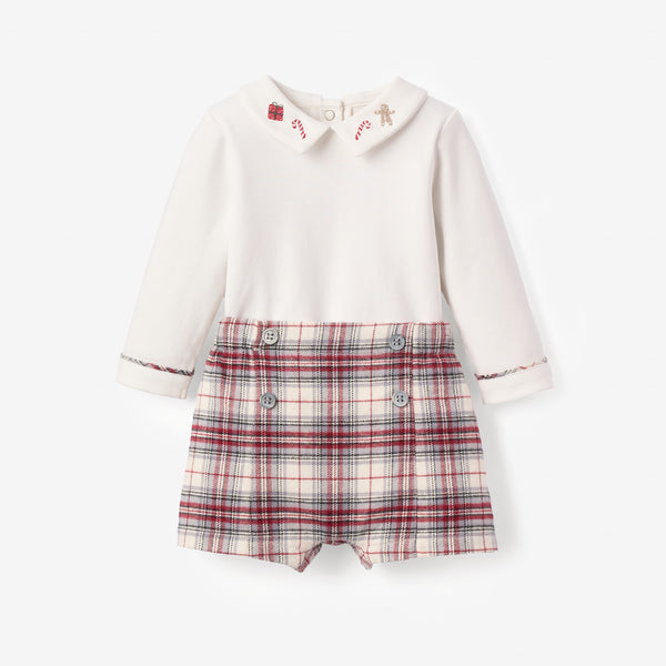 Langley Tartan Shorts + Embroidered Holiday Bodysuit