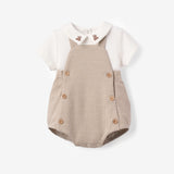 Teddy Bear Embroidered Houndstooth Overall Bubble