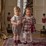 Gray Velveteen Suspender Shorts + Toy Soldier Embroidered Top