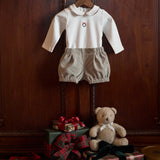 Gray Velveteen Shorts + Wreath Embroidered Bodysuit