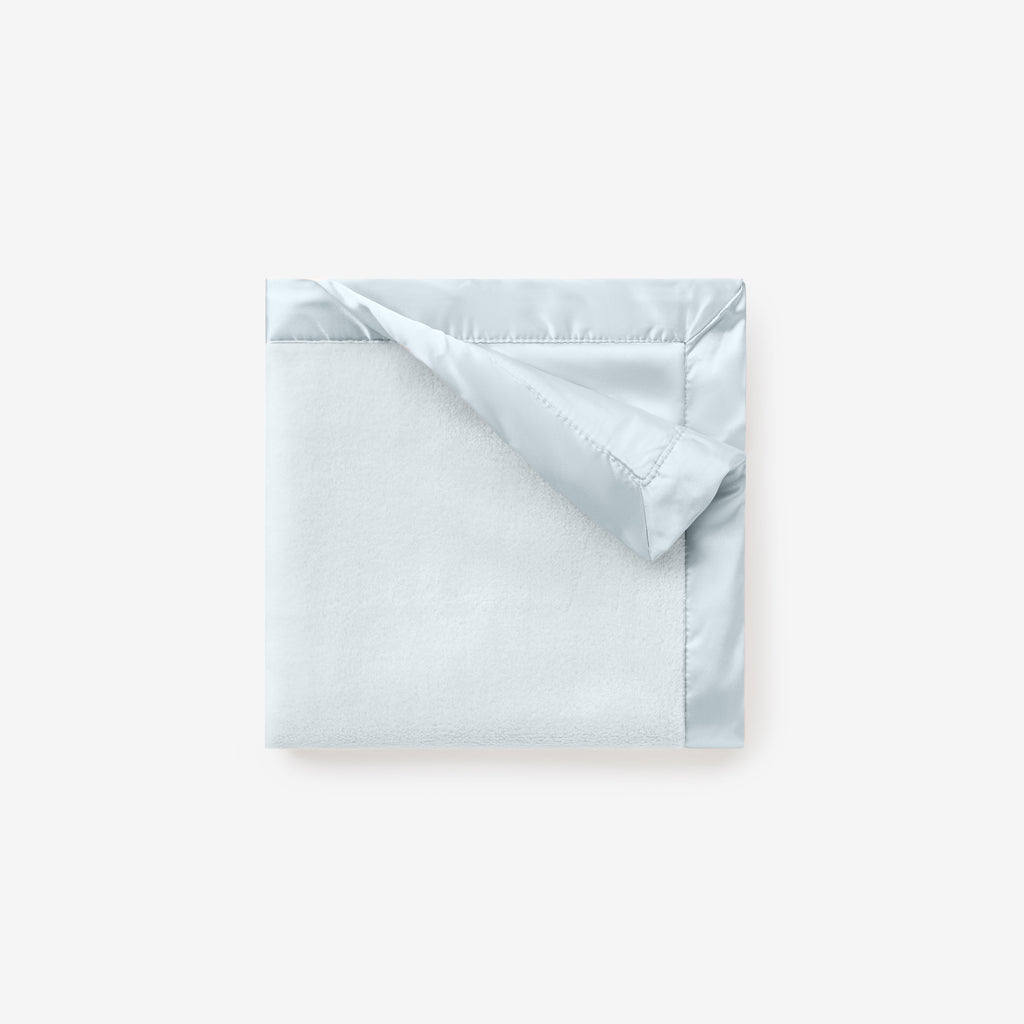 Pale Blue Satin Trim Flannel Fleece Baby Security Blanket
