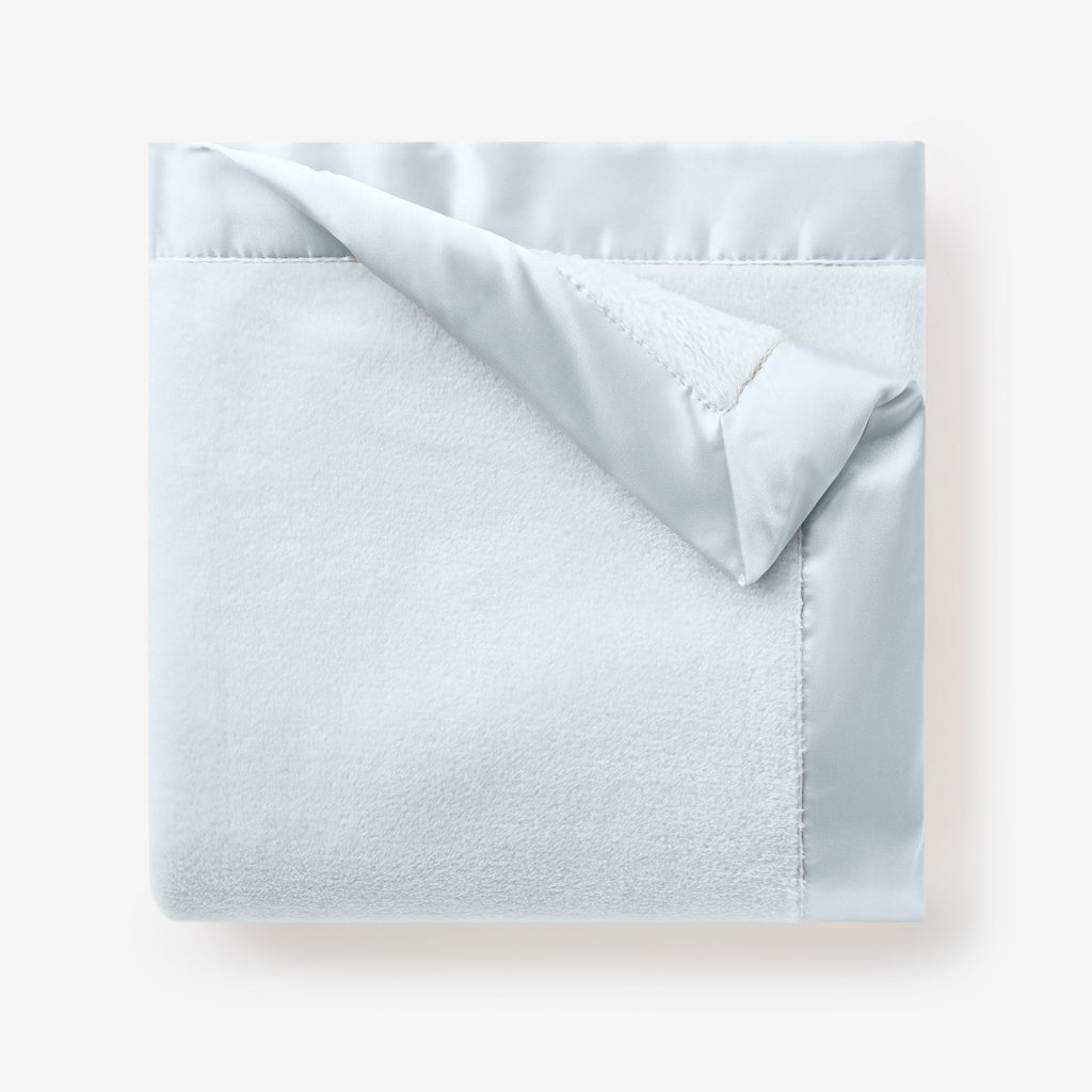 Pale Blue Satin Trim Flannel Fleece Baby Stroller Blanket