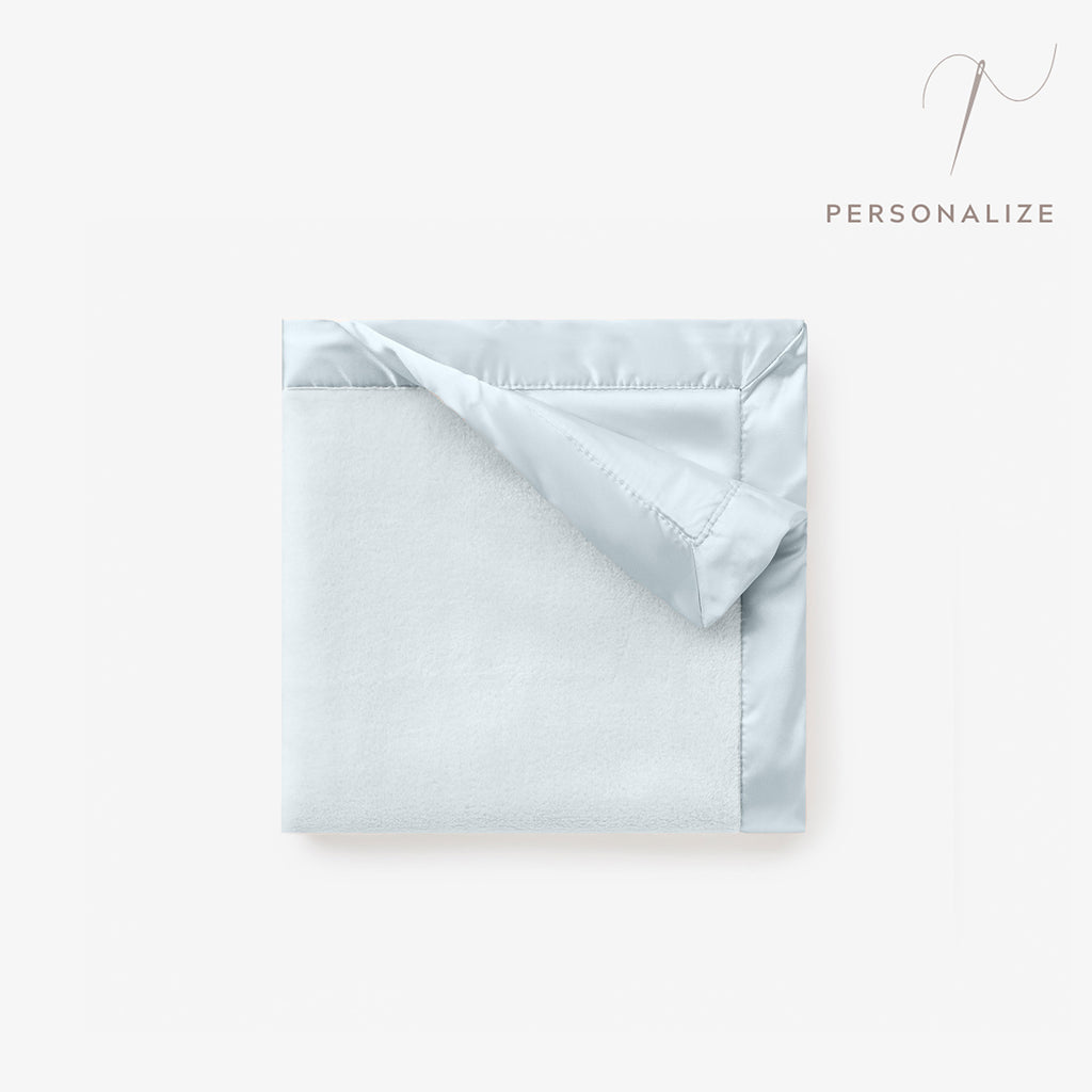 Pale Blue Satin Trim Flannel Fleece Baby Security Blanket