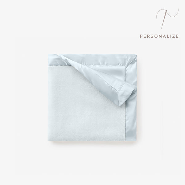 Pale Blue Satin Trim Flannel Fleece Baby Security Blanket