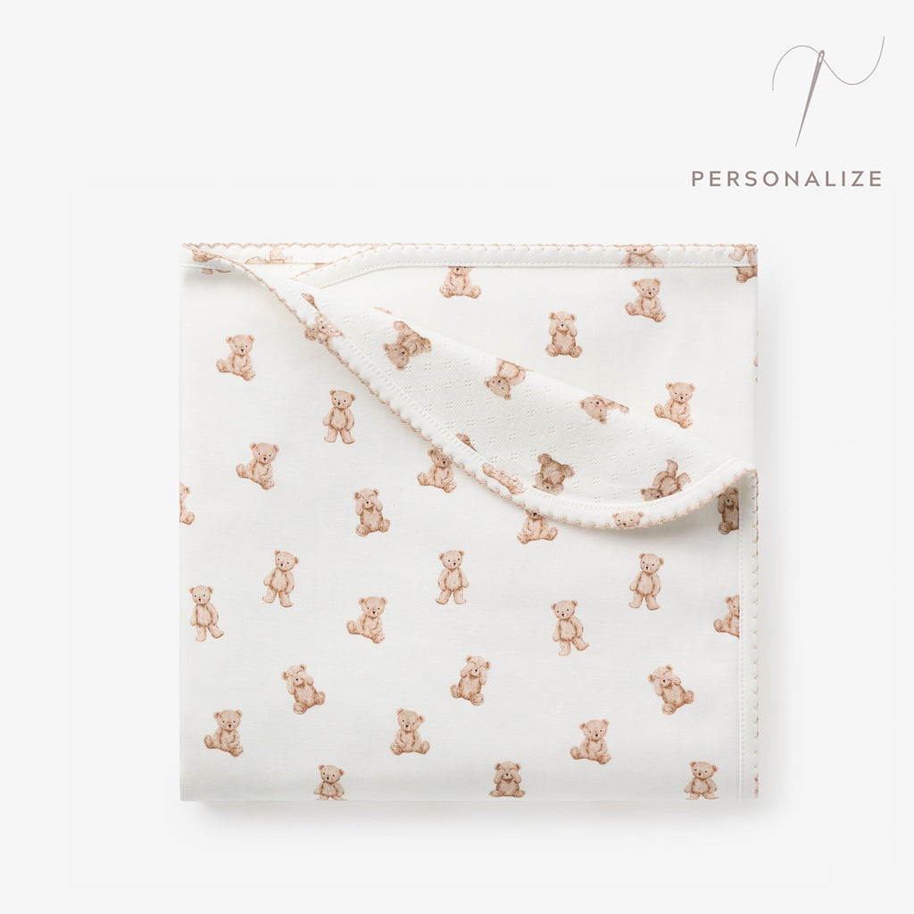 Teddy Bear Print Double Layered Swaddle Blanket