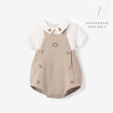 Teddy Bear Embroidered Houndstooth Overall Bubble