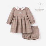 Glen Plaid Dress w/ Embroidered Peter Pan Collar