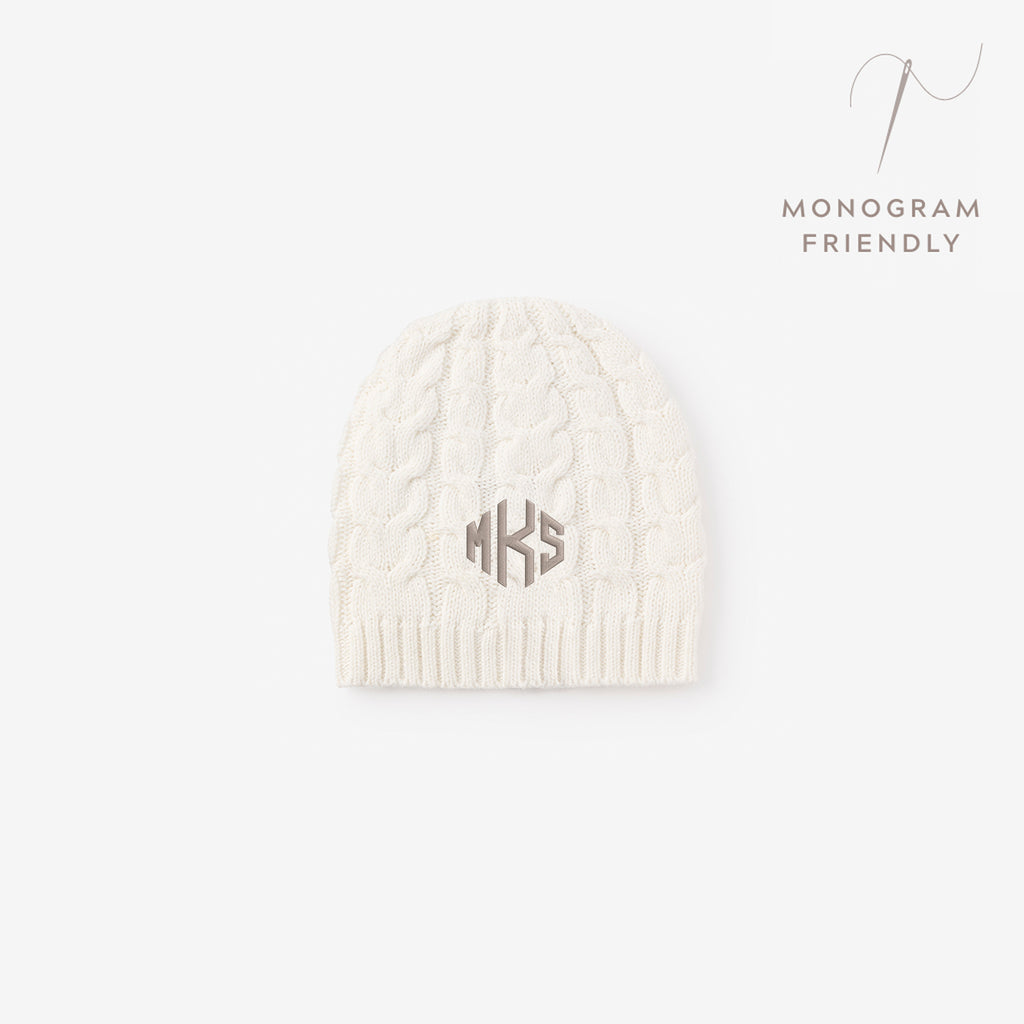 Whisper White Horseshoe Cable Knit Baby Hat