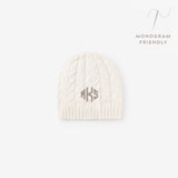 Whisper White Horseshoe Cable Knit Baby Hat