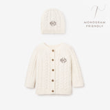 Whisper White Horseshoe Cable Knit Cardigan & Hat Baby Boxed Gift Set
