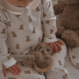 Plush Textured Bear Wooden Ring Rattle