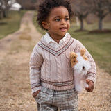 Taupe Varsity Sweater + Plaid Pants Set