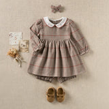 Glen Plaid Dress w/ Embroidered Peter Pan Collar