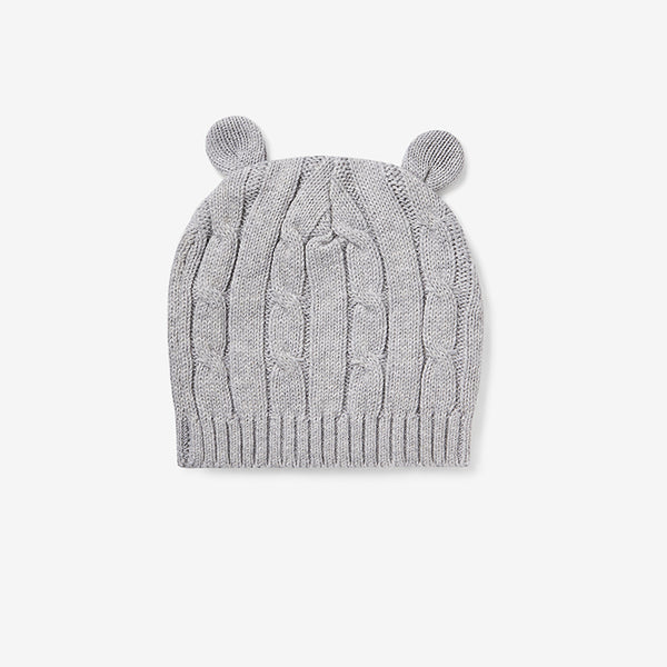Heather Gray Cable Knit Baby Hat with Ears