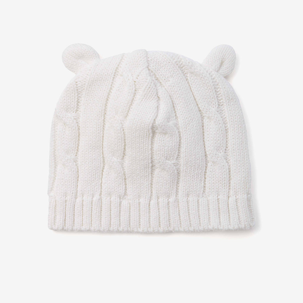 Whisper White Cable Knit Baby Hat with Ears