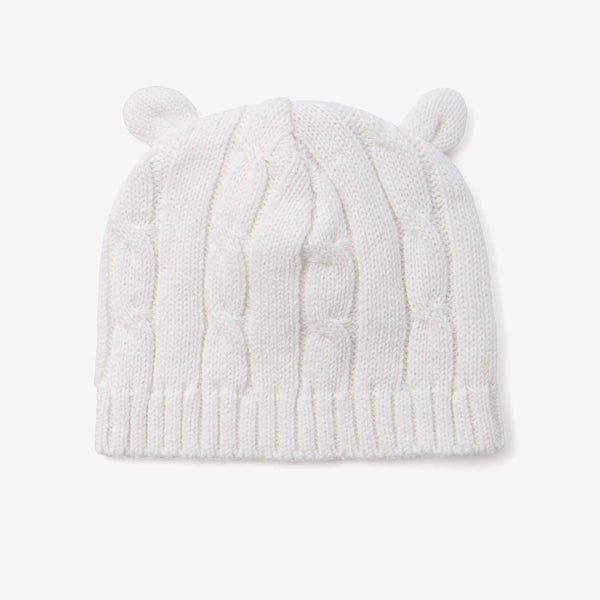 Whisper White Cable Knit Baby Hat with Ears