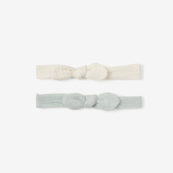 Organic Muslin Bow Headband Set Aqua/White 2PC
