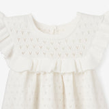 White Pointelle Flutter Sleeve Knit Baby Dress