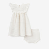 White Pointelle Flutter Sleeve Knit Baby Dress