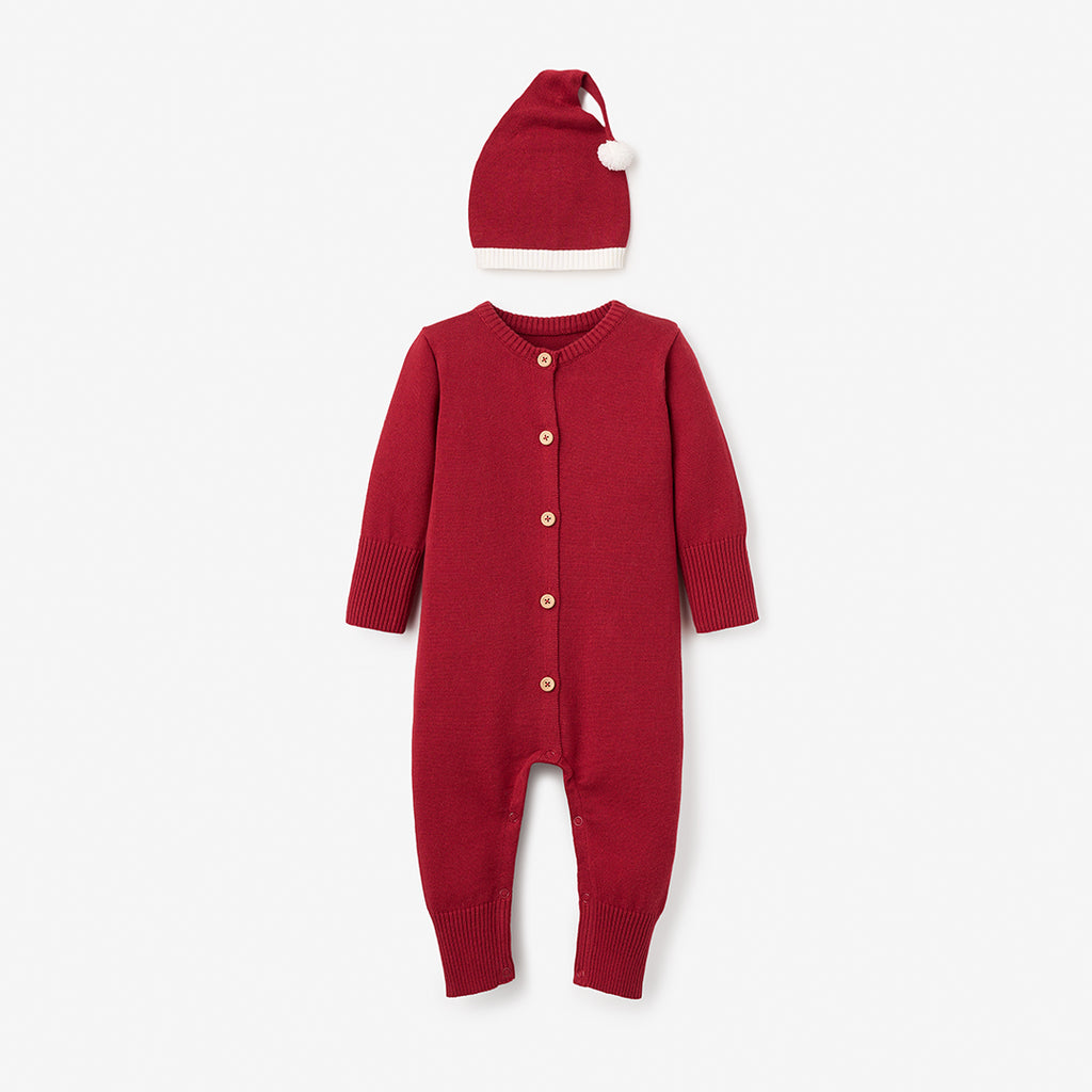 Red Santa Baby Dropback Jumpsuit & Hat Set