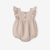 Taupe Embroidered Organic Muslin Bubble Romper